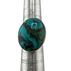 Large Oval Turquoise Matrix 925 Sterling Silver Statement Ring Size 8